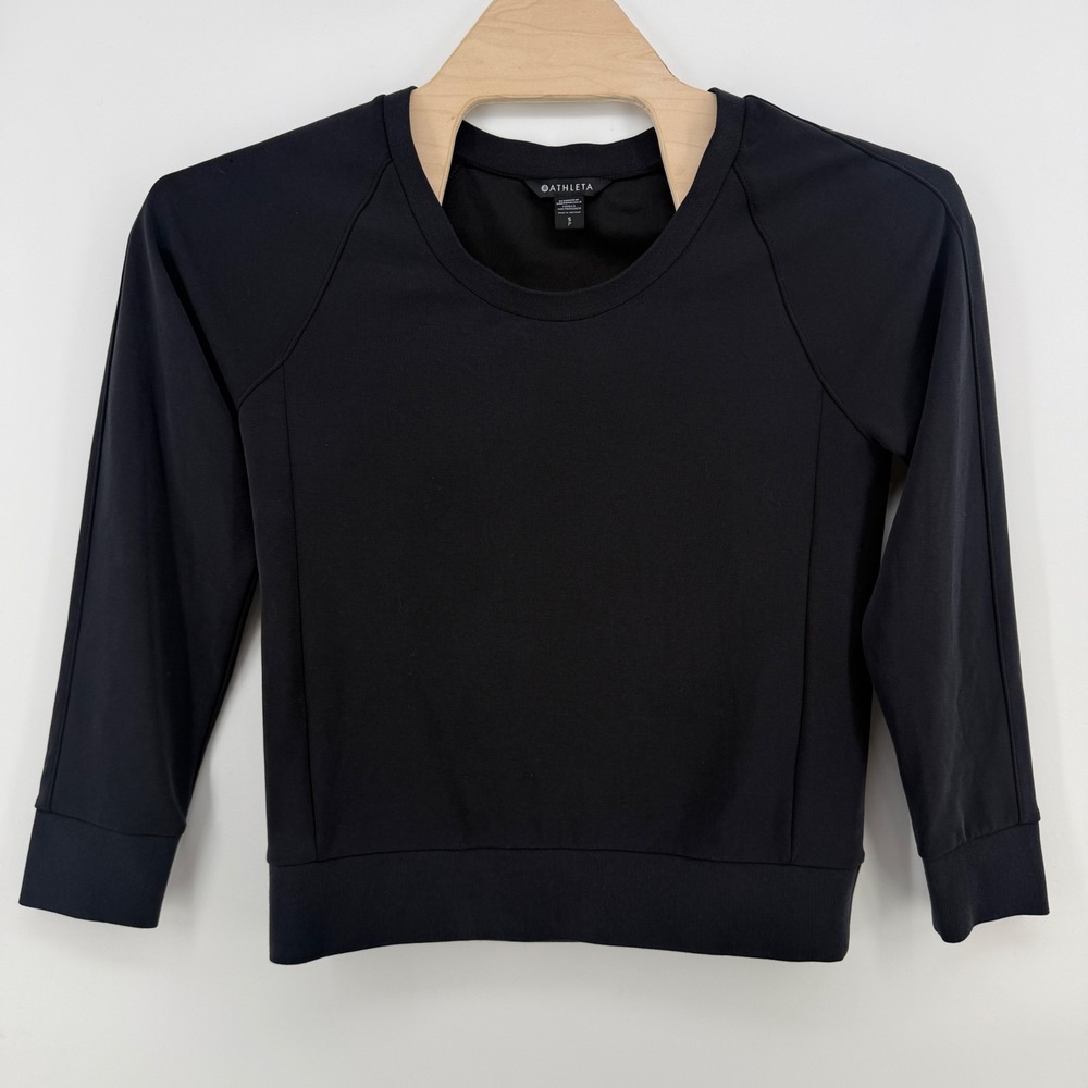 Athleta Seasoft Scoop Neck Sweatshirt Black Small Petite Modal Blend Raglan
